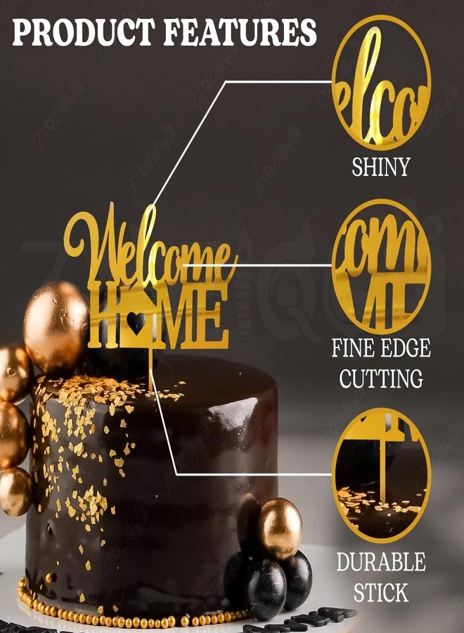 Zyozique® Welcome Home Cake Topper, Gold Acrylic, Elegant Design for Special Occasions, Decorative Party Supplies, Welcome Home Party Kit - Image 4